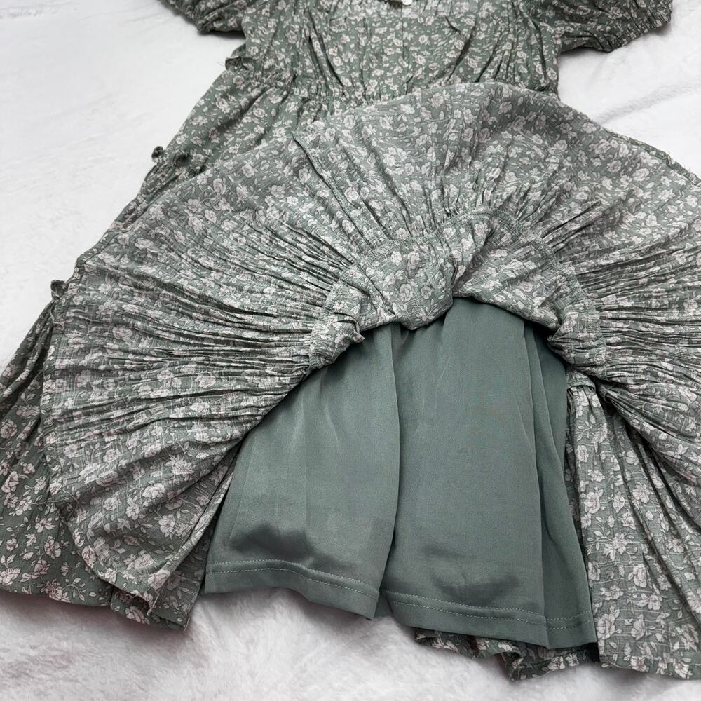 Blu Pepper Green Floral Sun Dress Size L Cottagecore Light Academia Fairy Flowy - Picture 6 of 8